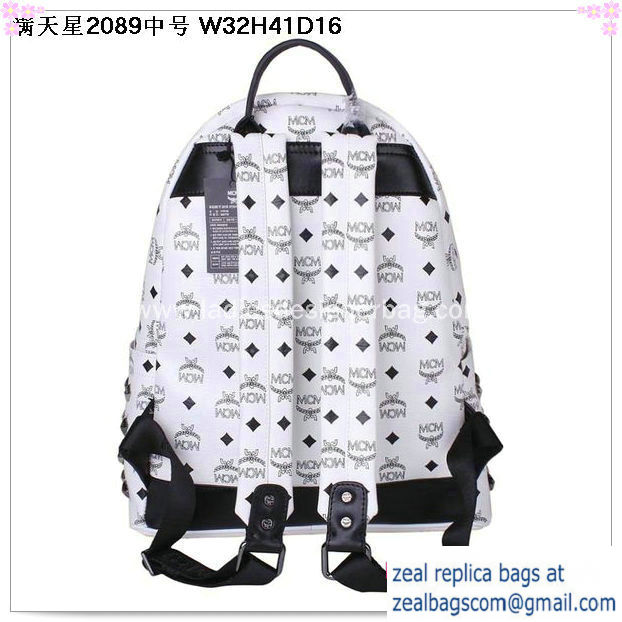 High Quality Replica MCM Stark Studded Medium Backpack MC2089 White